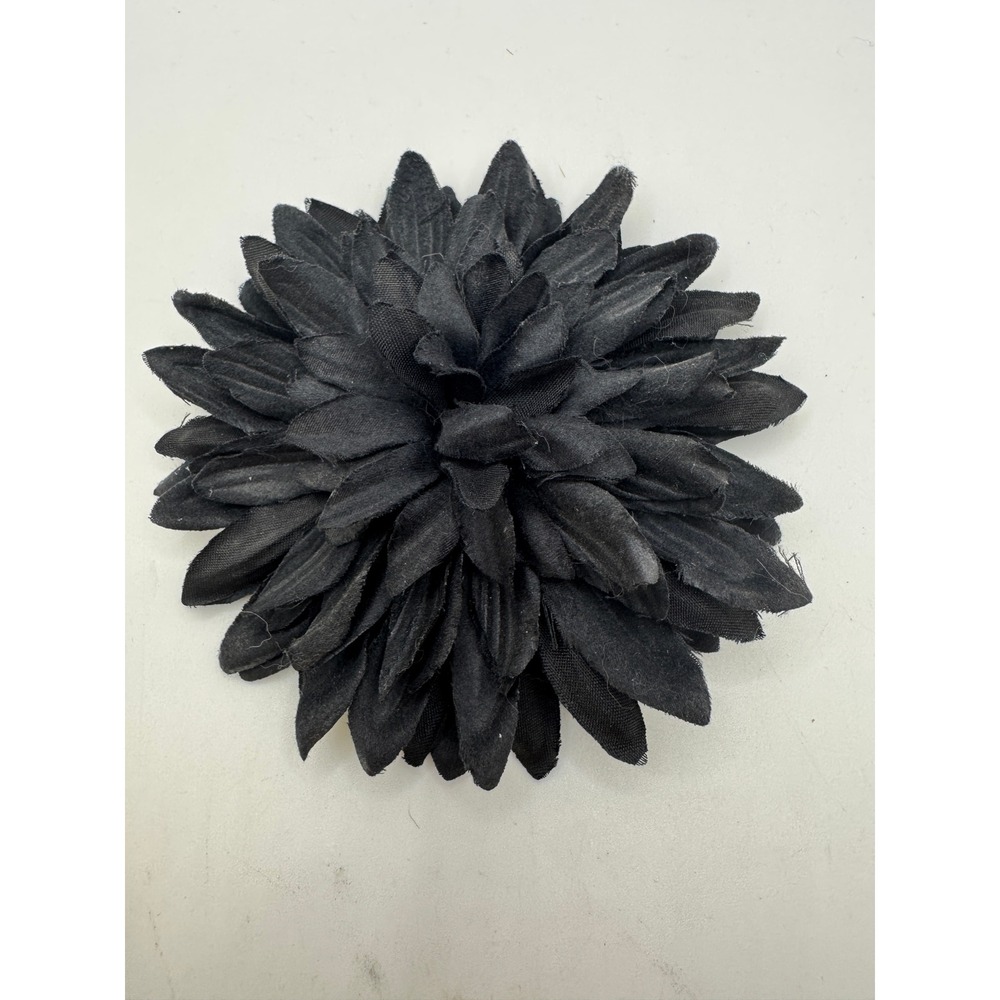Black Fabric Flower Brooch Pin Large Petal Floral Corsage Statement Accessory